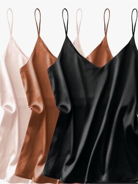 NWOT Ekouaer Satin Camisole Tank Top pack - Black, Brown, Blush